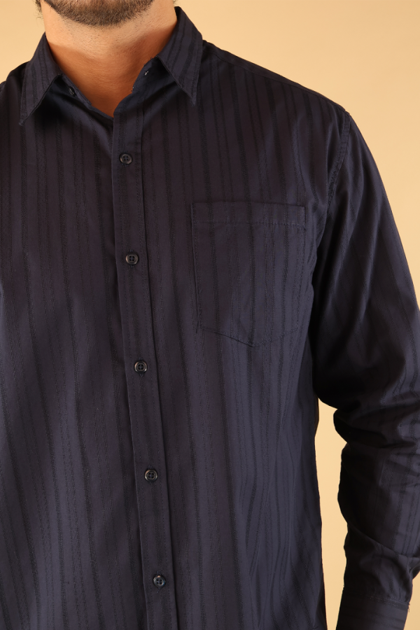 Camisa Rayas Azul Marino Para Hombre Manga Corta Elegante Fresca y Ligera